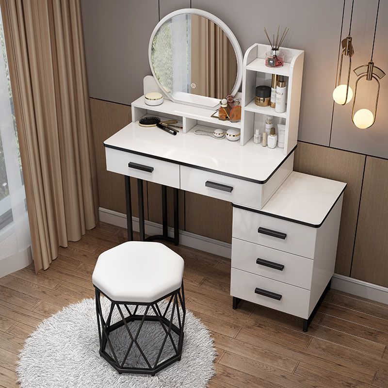 White Mirrored Vanity Bedroom Make-up Vanity Table Set with 5 Drawers Clearhalo 'Bedroom Furniture' 'furn' 'furn_makeup_vanities' 'Furniture' 'Makeup Vanities' 'makeup_vanities' 1200x1200_807ab49e-7eee-41dd-bae3-647336d90bcd
