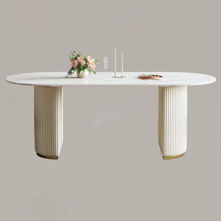 Sintered Stone Top Dining Table Oval Table with Metal Base and Double Pedestal Clearhalo ' dining_table' 'Dining Tables & Seating' 'Dining Tables' 'furn' 'furn_dining_table' 'Furniture' 'furniture_dining_table' 'Kitchen & Dining Furniture' 'kitchen&dining_furn' 'kitchen' 'kitchen_dining_table' 1200x1200_807bcd10-276d-43eb-bed6-2a41b2f699fe