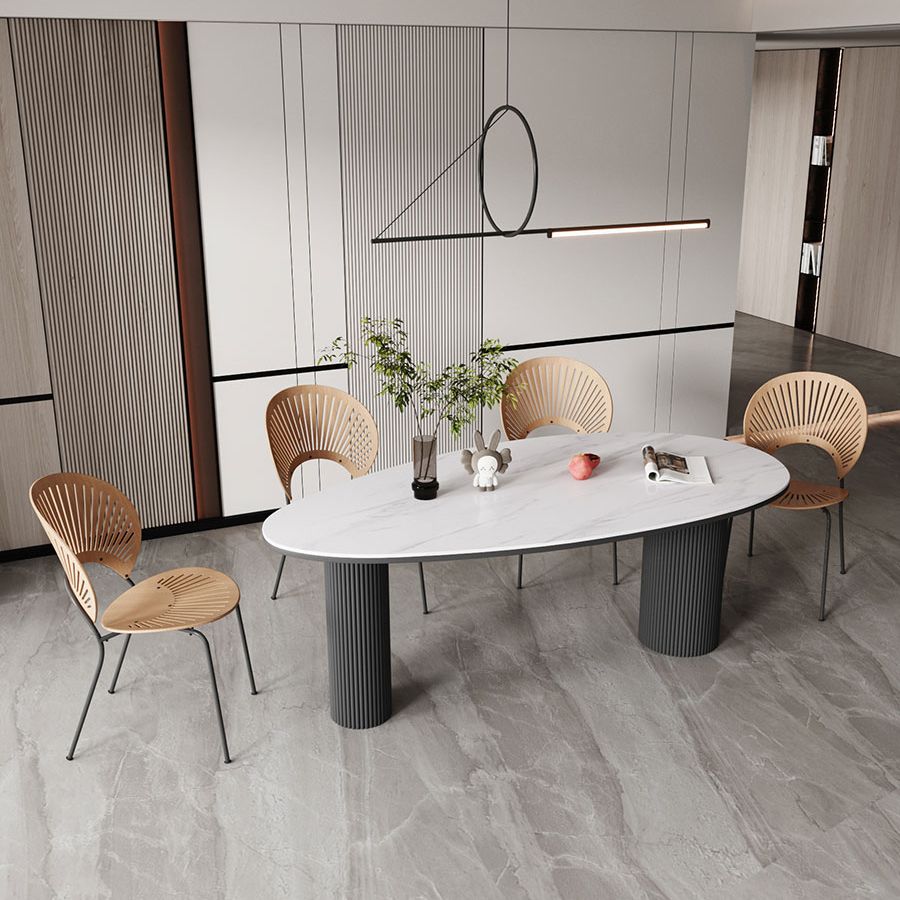 Sintered Stone Top Dining Table Oval Table with Metal Base and 3 Legs Clearhalo ' dining_table' 'Dining Tables & Seating' 'Dining Tables' 'furn' 'furn_dining_table' 'Furniture' 'furniture_dining_table' 'Kitchen & Dining Furniture' 'kitchen&dining_furn' 'kitchen' 'kitchen_dining_table' 1200x1200_807defe0-bc9c-4e77-98b3-31080d5f1151