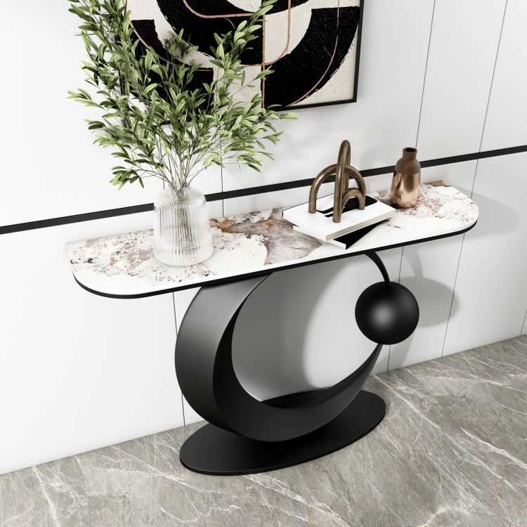 Halbmond zeitgenössischer Konsolen Akzenttisch Antikes Finish -Konsole -Sofa Tisch in Stein