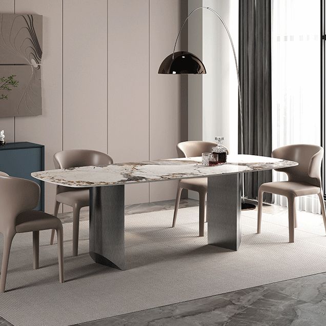 Rectangle Sintered Stone Dining Table Modern Table in White with Metal Double Pedestal Clearhalo ' dining_table' 'Dining Tables & Seating' 'Dining Tables' 'furn' 'furn_dining_table' 'Furniture' 'furniture_dining_table' 'Kitchen & Dining Furniture' 'kitchen&dining_furn' 'kitchen' 'kitchen_dining_table' 1200x1200_807e1a49-c801-417e-ac77-80f10e36f2b5