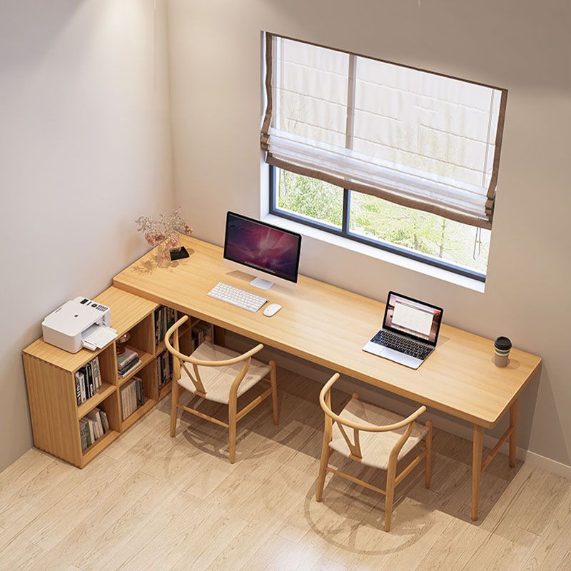 Solid Wood Rectangular Writing Desk Modern Office Meeting Desk with Bookcase Clearhalo 'furn' 'furn_office_desk' 'Furniture' 'Office Desks' 'Office Furniture' 'office_desk' 1200x1200_80820098-075d-49b7-bbdc-697942050e7f