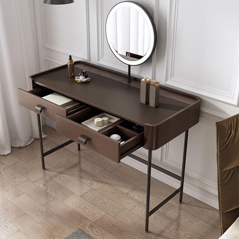 2 Drawers Dressing Table 30.7" High Vanity Set with Stool in Brown