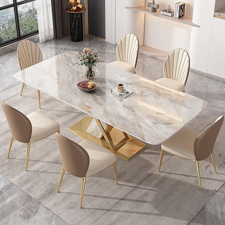Glam Dining Rectangle Table Sintered Stone Table with Metal Legs for Kitchen Clearhalo 'Dining Tables & Seating' 'Dining Tables' 'dining_table' 'furn' 'furn_dining_table' 'Furniture' 'Kitchen & Dining Furniture' 1200x1200_808c7e2a-51f9-4f41-a871-bc1892f77152