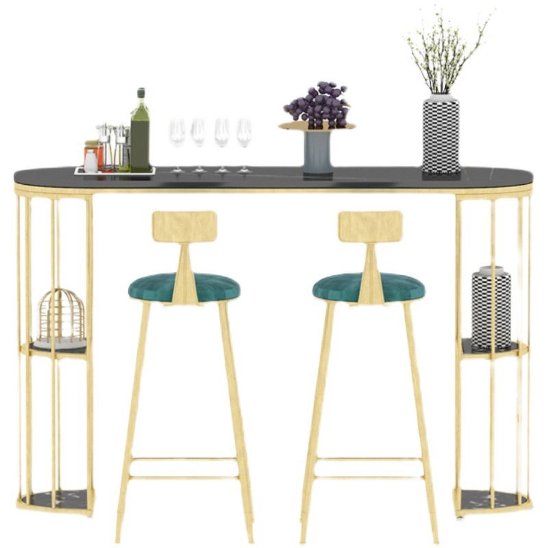 Gold Metal Pub Table Stone Top Industrial Bar Table with Storages Clearhalo 'Bar Furniture' 'Bar Tables' 'bar_tables' 'furn' 'furn_bar_tables' 'Furniture' 'Kitchen & Dining Furniture' 1200x1200_808e942c-25a2-4b1d-9219-f25f0a97a628