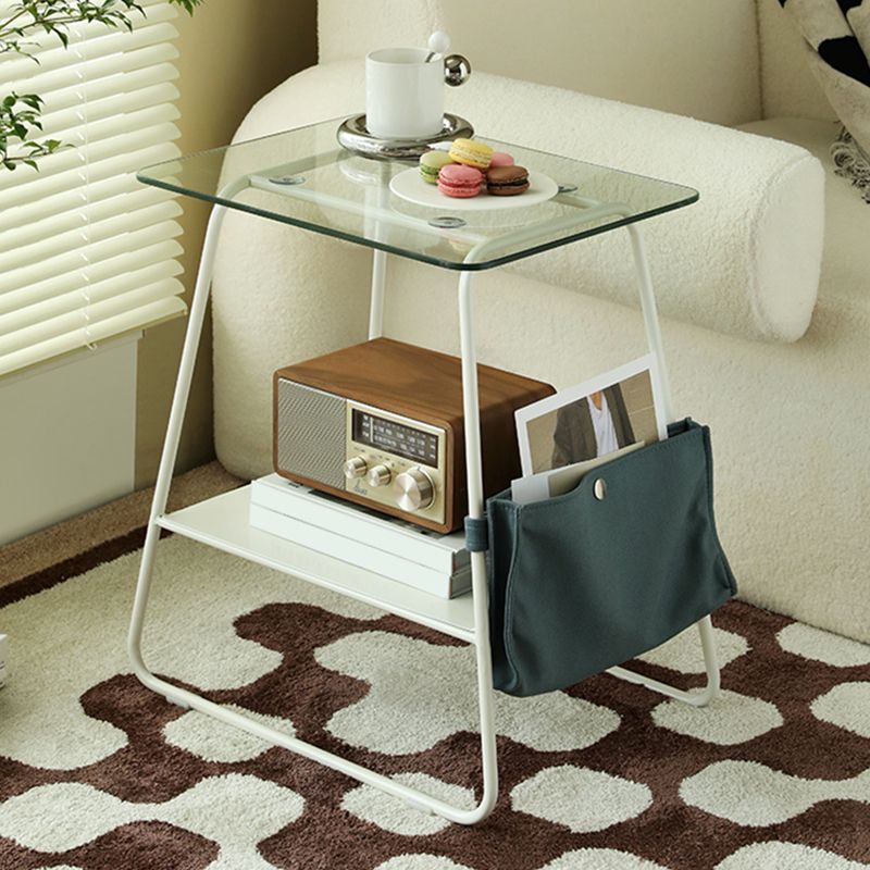 Modern Glass Side End Table Trestle Double Tier Corner Table