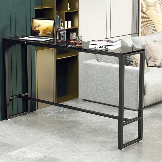 Modern Marble Bistro Table with Rectangle Table Top Black Trestle Table - 42" H Clearhalo 'Bar Furniture' 'Bar Tables' 'bar_tables' 'furn' 'furn_bar_tables' 'Furniture' 'furniture_bar_tables' 'Kitchen & Dining Furniture' 1200x1200_8096b88a-d26e-491d-833c-c4e39ed0e531