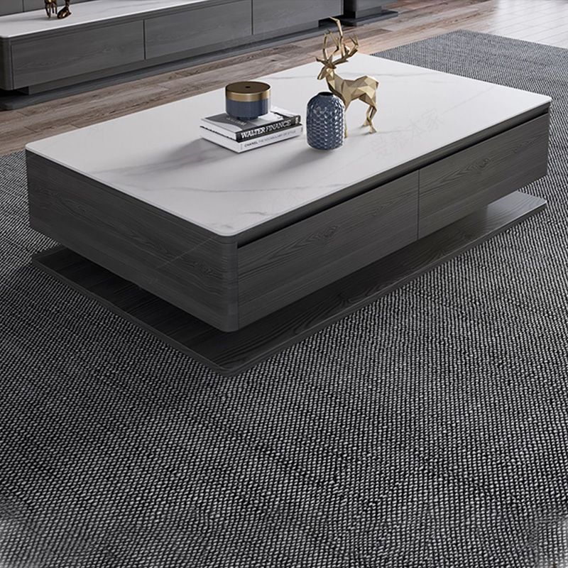 Modern Rectangle Cocktail Table Slate Coffee Table with 4 Drawers