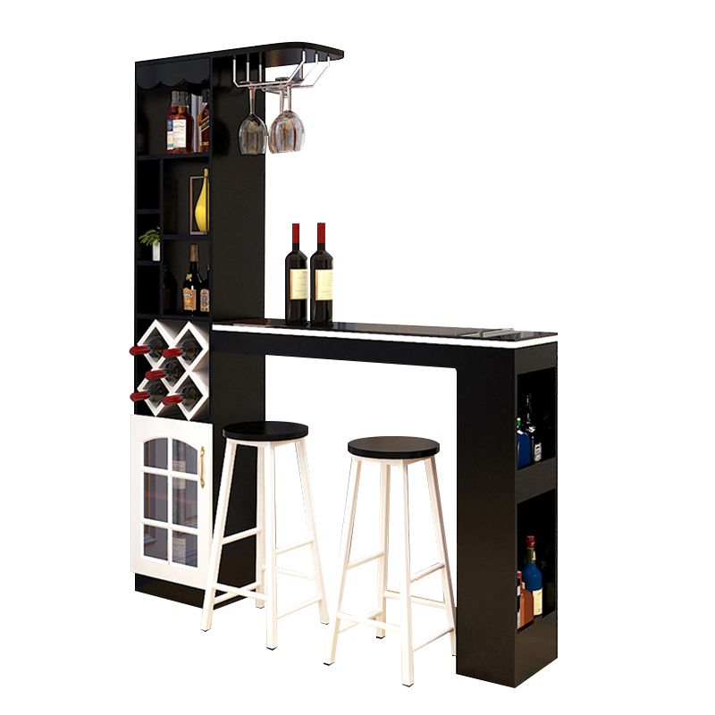 Ensemble de pub en bois intérieur rectangulaire à 3 pièces avec table de table en verre