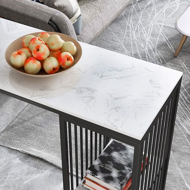 White Counter Table with Rectangle Table Top Double Pedestal Table - 41.3" H Clearhalo 'Bar Furniture' 'Bar Tables' 'bar_tables' 'furn' 'furn_bar_tables' 'Furniture' 'furniture_bar_tables' 'Kitchen & Dining Furniture' 1200x1200_809ea796-7ef8-42bb-8368-c2572b641ed8