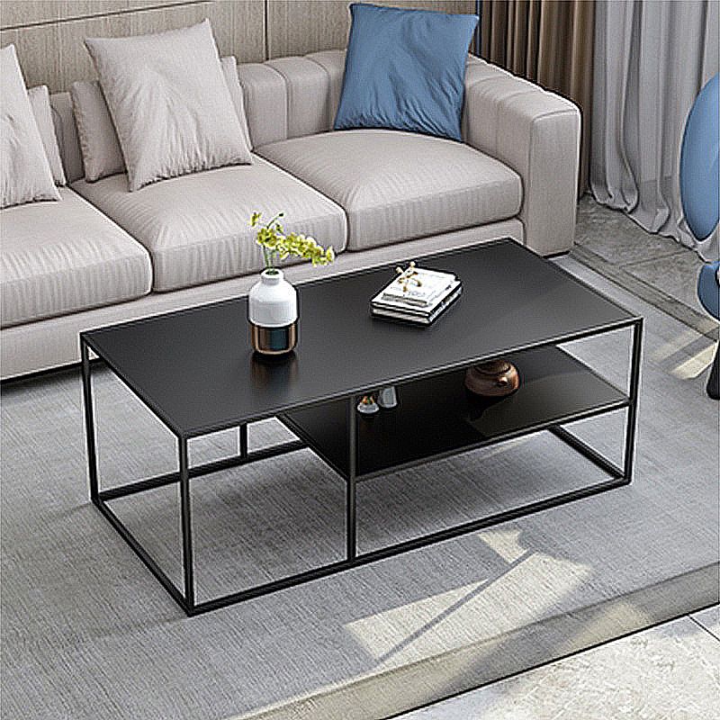 Black Finish Metal Rectangular Coffee Cocktail Table with Storage Shelf Clearhalo 'Coffee & Accent Tables' 'Coffee Tables' 'coffee_tables' 'furn' 'furn_coffee_tables' 'Furniture' 'Living Room Furniture' 1200x1200_809f9dee-50dc-4eaf-9de9-52007e72373e