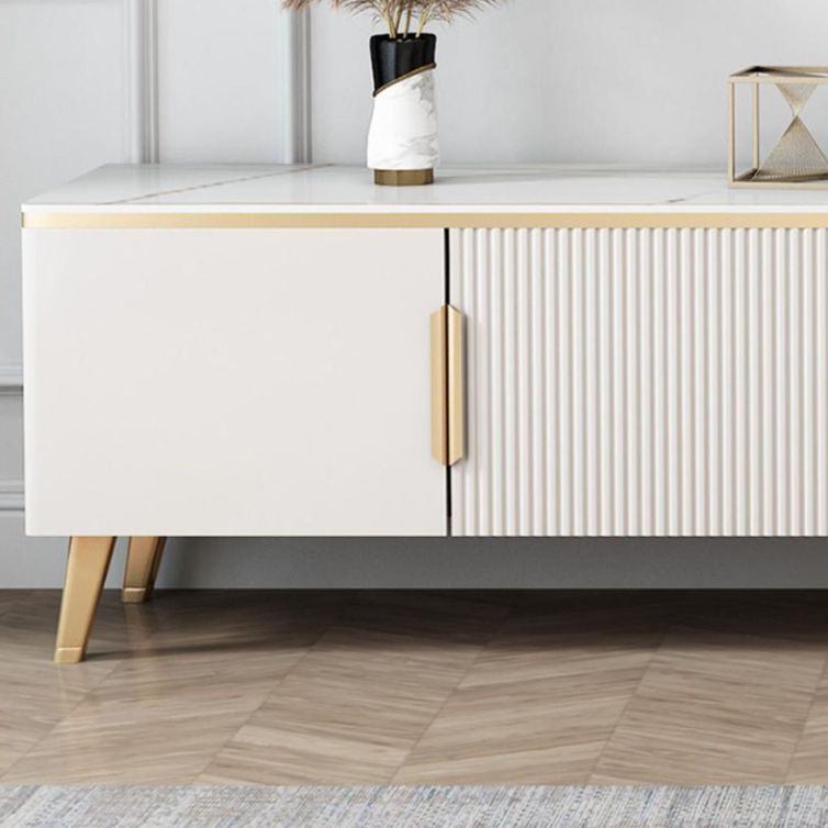 1-Open plank 17.72 "Hoge tv-standaard met 2 deuren Glam Stone Top TV-console