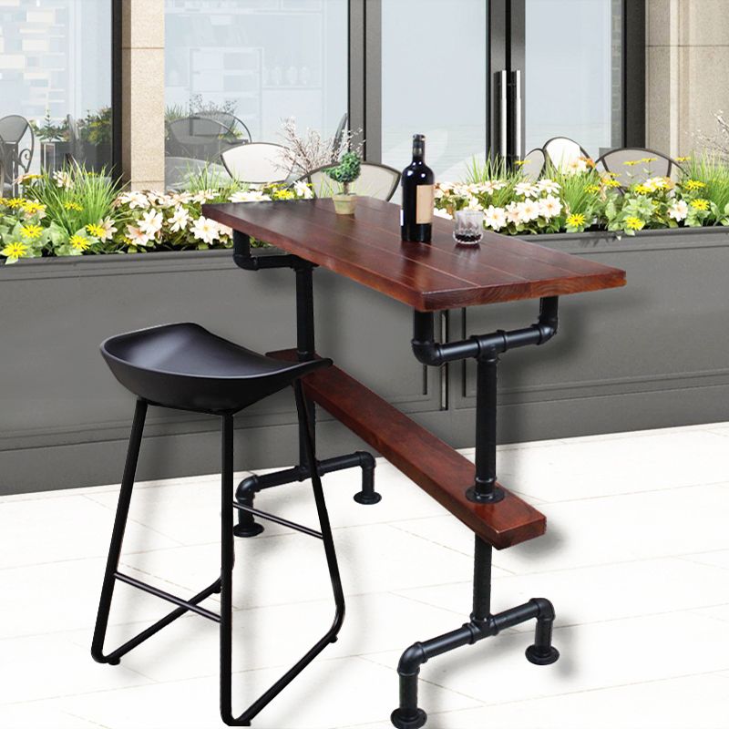 Industrial Metal and Wood Pub Table in Brown with Plastic Stools Set Clearhalo 'Bar Furniture' 'furn' 'furn_home_bar_bar_sets' 'Furniture' 'Home Bars & Bar Sets' 'home_bar_bar_sets' 'Kitchen & Dining Furniture' 1200x1200_80ad31a8-33cf-446e-86d1-c0db7d2e2b78