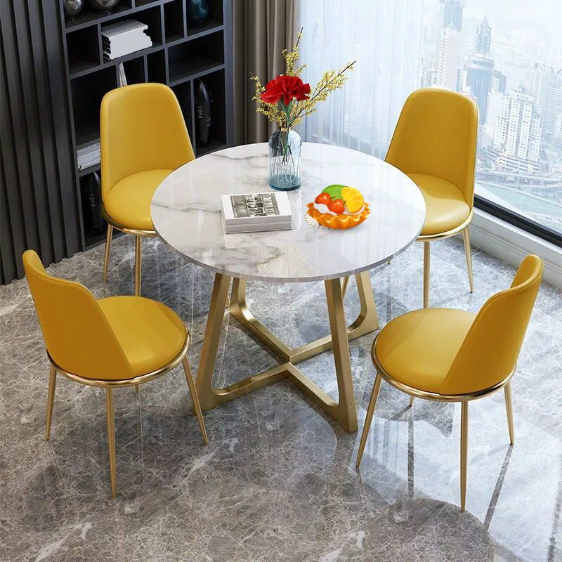 Mesa de comedor de piedra sinterizada mesa redonda de lujo tradicional con marco de oro