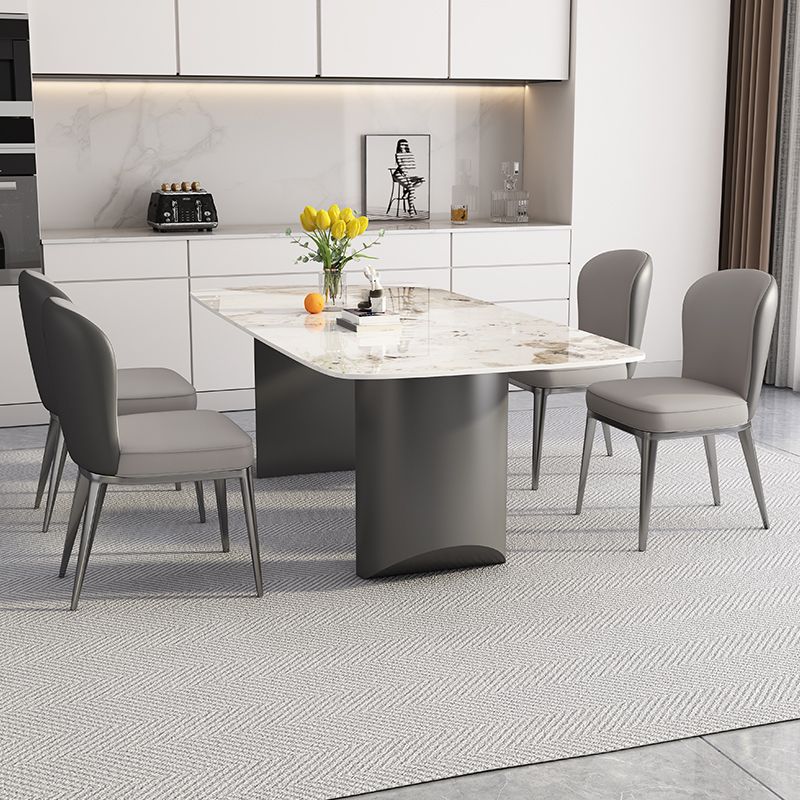 White Stone Top Dining Table Rectangular Tabletop with Metal Double Pedestal Base Clearhalo 'Dining Tables & Seating' 'Dining Tables' 'dining_table' 'furn' 'furn_dining_table' 'Furniture' 'Kitchen & Dining Furniture' 1200x1200_80ae2772-175a-40a2-9572-6f2083f92486