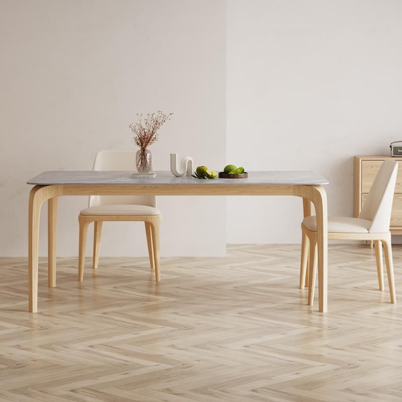 Mid-Century Dining Table with Ash Wood Frame White Stone Top Table for Home Clearhalo 'Dining Tables & Seating' 'Dining Tables' 'dining_table' 'furn' 'furn_dining_table' 'Furniture' 'Kitchen & Dining Furniture' 1200x1200_80aff9b8-04bf-493c-b067-20ea707f5be0