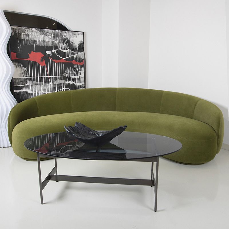 Green Contemporary Sofa with Sloped Arm for Living Room Curved Sofa