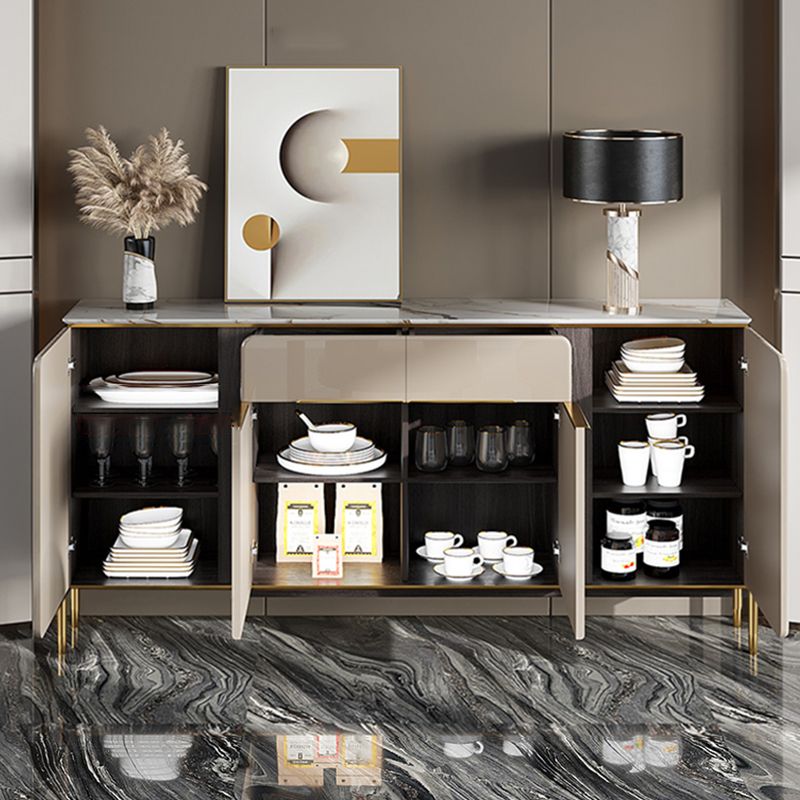 Stone Credenza Contemporary Style Adjustable Shelving Server with Cabinets and Drawers Clearhalo 'buffet_sideboard' 'Buffets & Sideboards' 'furn' 'furn_buffet_sideboard' 'Furniture' 'Kitchen & Dining Furniture' 1200x1200_80c7e525-6f0f-41ae-a2c0-39217fbfb984