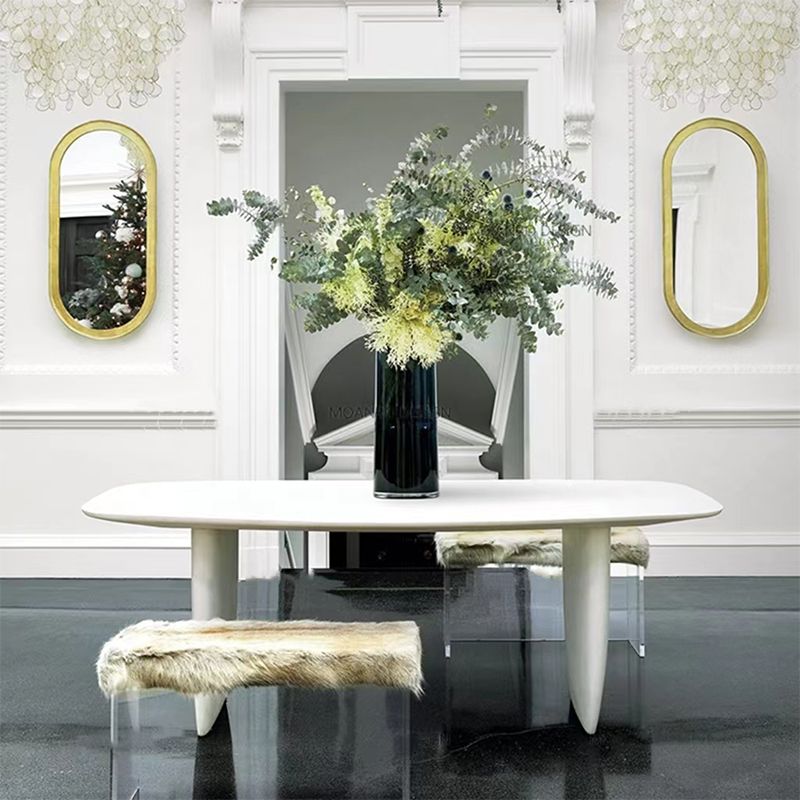 Rectangle White Indoor Dining Table Modern Dinette Table with Double Pedestal Clearhalo 'Dining Tables & Seating' 'Dining Tables' 'dining_table' 'furn' 'furn_dining_table' 'Furniture' 'Kitchen & Dining Furniture' 1200x1200_80cc849e-285c-4c1d-ab6c-0637c7786696