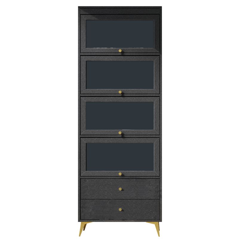 Armoire contemporaine à 2 tiroirs en bois noir, armoire à accent rectangle