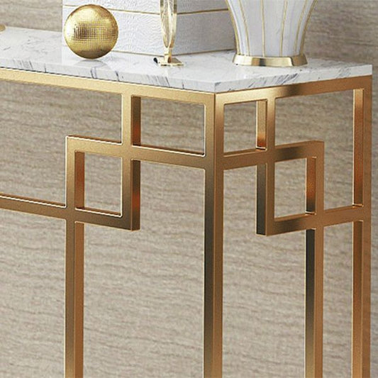 Glam Iron Console Sofa Table Rectangle Marble Console Accent Table for Hall