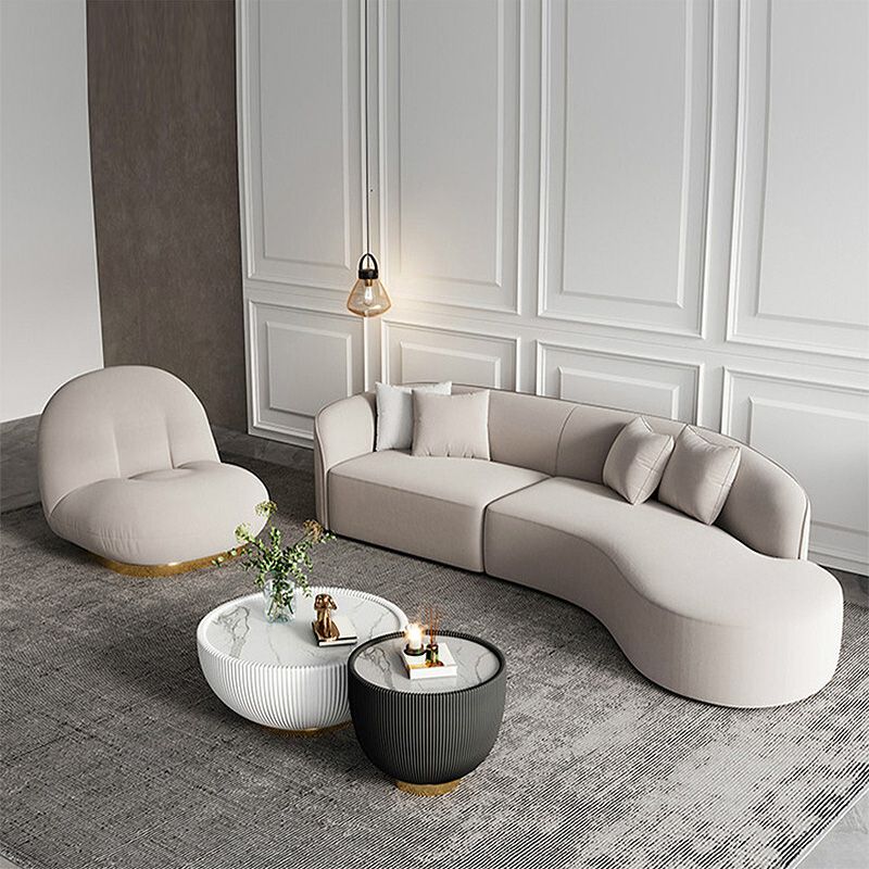 Scandinavian Cream Tight Back Sofa/Sectional with Curved Corner for Living Room