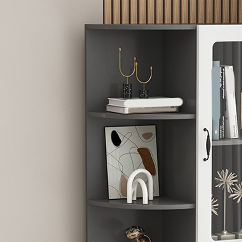 70.9" Tall Modern Glass Paned Bar Pulls Accent Cabinet with Shelves