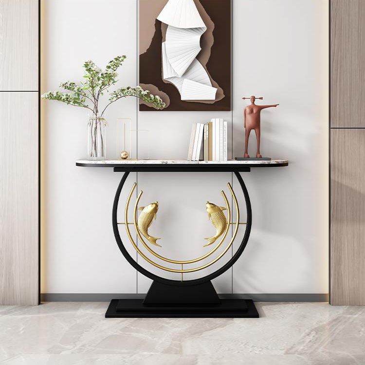 12 inch Wide Modern Accent Table Half Moon Stone Console Table for Hall