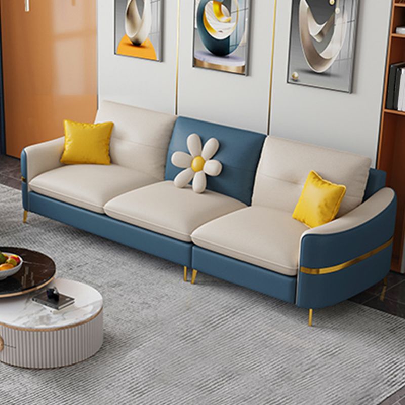 Faux Leather Square Arm Sofa with Pillows, 3/4 seat Sofa for Living Room Clearhalo 'furn' 'furn_sectionals' 'Furniture' 'Living Room Furniture' 'Sectionals' 1200x1200_80d9a83c-b835-4757-abd1-751b4aba17e9