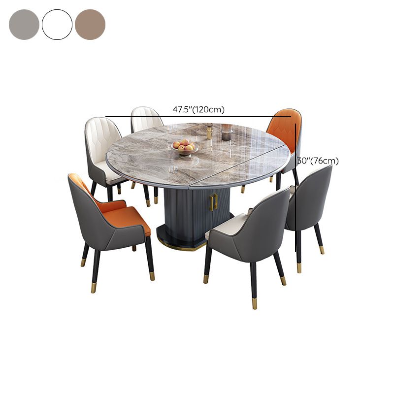 Contemporary Storage Pedestal Dining Table Round Extendable Dinner Table for Home Clearhalo 'Dining Tables & Seating' 'Dining Tables' 'dining_table' 'furn' 'furn_dining_table' 'Furniture' 'Kitchen & Dining Furniture' 1200x1200_80da15f4-a4f1-40b5-a1f0-454bb9049892