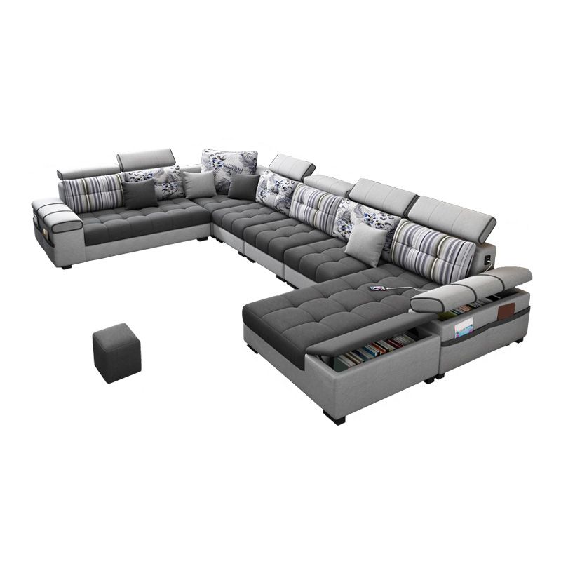 Sezionali modulari di mobili in pelle e mobili in pelle e lino contemporanei