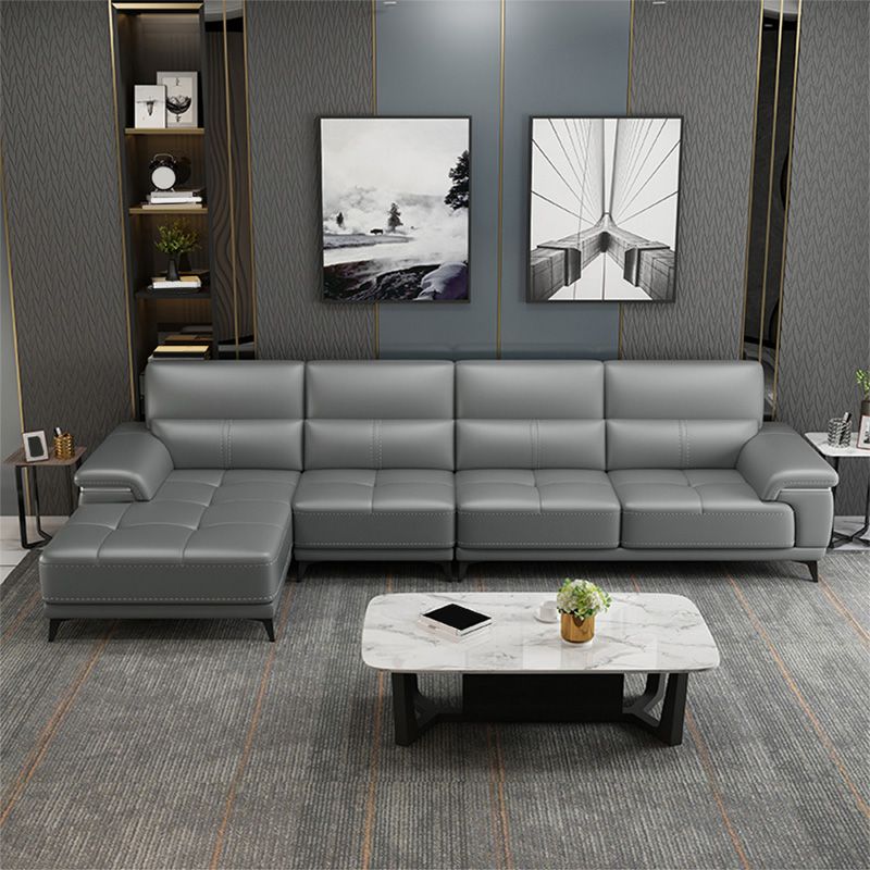 135.83" W x 66.93" D x 36.22" H Genuine Leather Sofa & Chaise Sewn Pillow Back Sofa