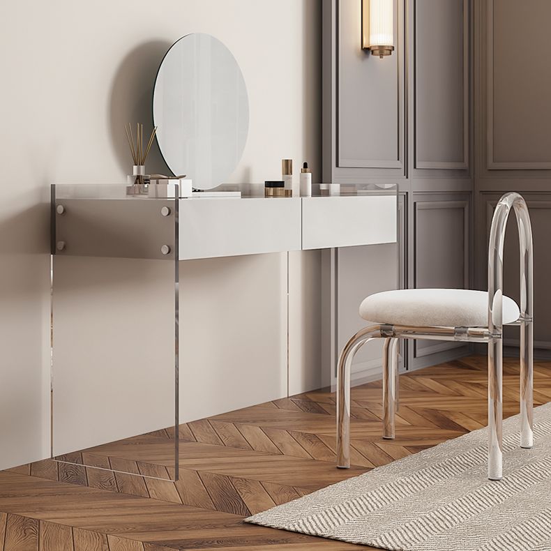 Glam Style Acrylic White Slate Table Top Transparent Base with 2 Drawer Dresser