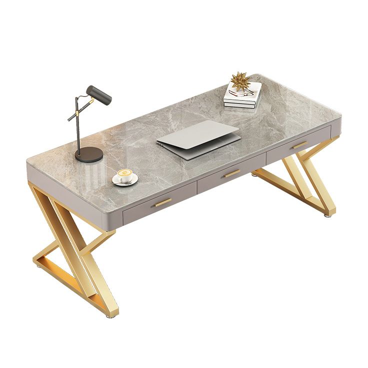 29.25-inch H Classic Glam Writing Desk Desk Curved Stone Office Desk