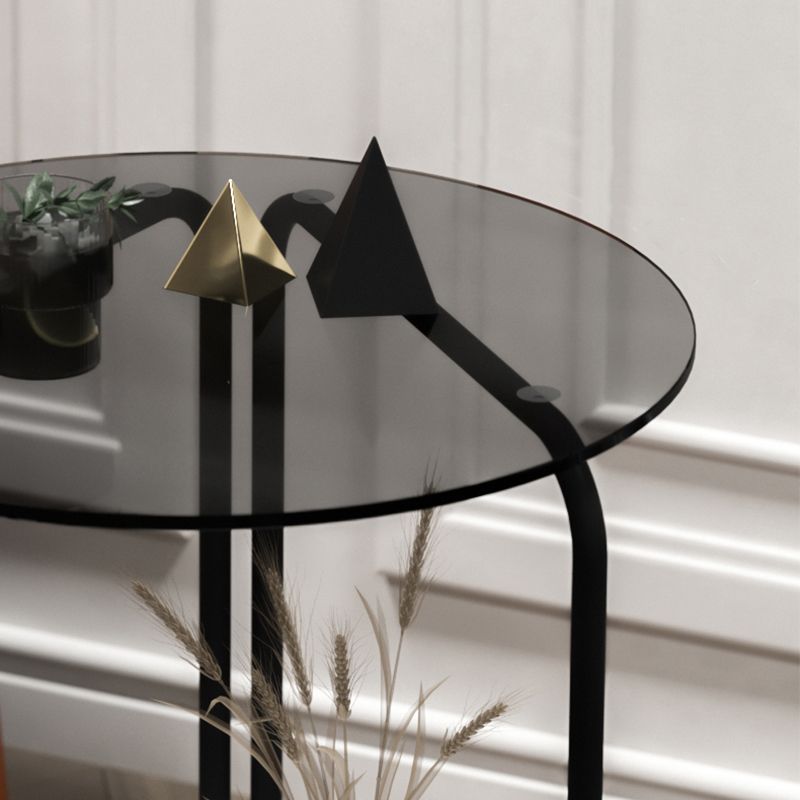 Modern Round Glass Side Table Dia 19.7" 4 Legs End Table with Shelf