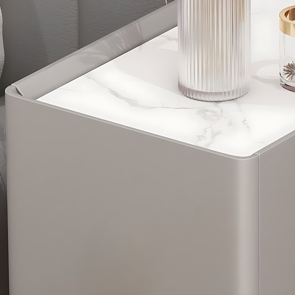 Glam Stone Rectangular Top Night Table 4 Legs Nightstand with 2 Drawers ...