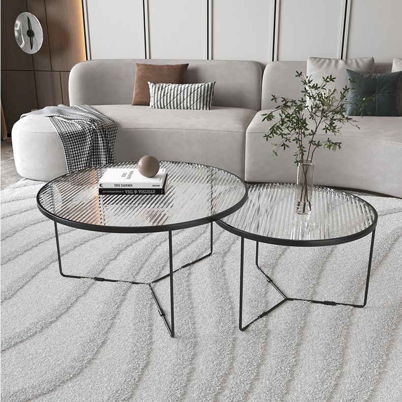 Contemporary Round Glass Top Metal Cross Legs Nesting Coffee Table Clearhalo 'Coffee & Accent Tables' 'Coffee Tables' 'coffee_tables' 'furn' 'furn_coffee_tables' 'Furniture' 'Living Room Furniture' 1200x1200_80e49ef7-4edb-4e5c-a05f-463d48664298