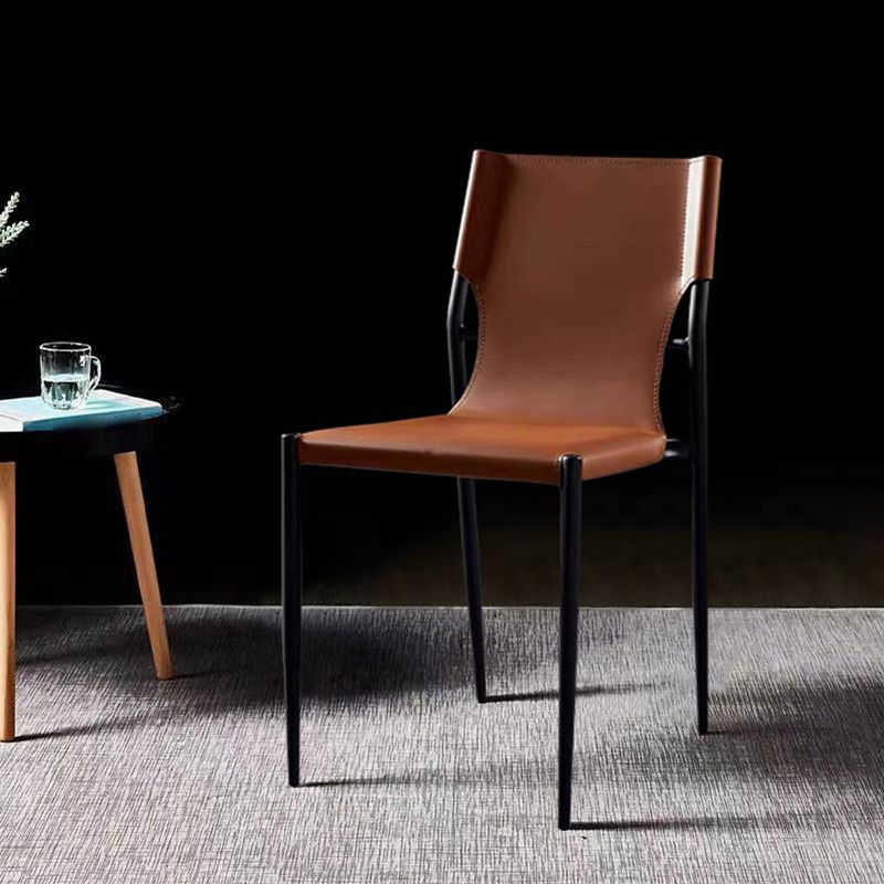 Designer Style Leather Coffee Shop Side Chair Solid Back Dining Chair Clearhalo ' kitchen&dining_furn' 'Dining Chairs' 'Dining Tables & Seating' 'dining_chair' 'furn' 'furn_dining_chair' 'Furniture' 'furniture_dining_chair' 'Kitchen & Dining Furniture' 'kitchen' 1200x1200_80ec1c8b-19a7-49bf-846e-242488879405