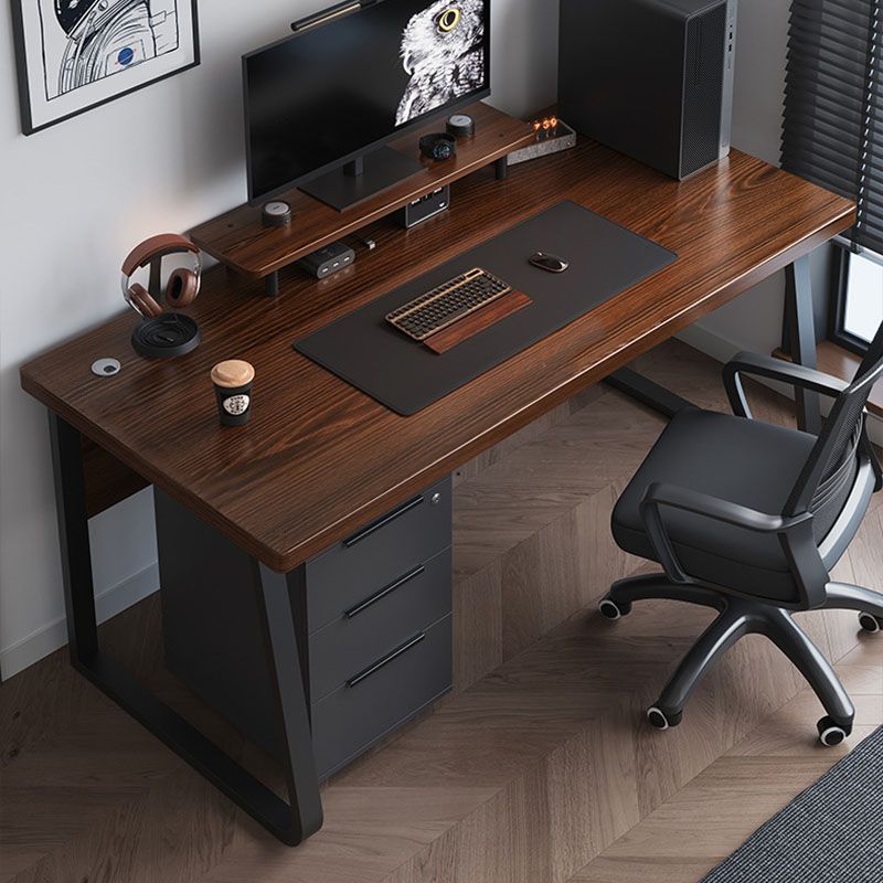 Rectangular Office Desk Wooden and Metal Writing Desk, Natural Clearhalo 'furn' 'furn_office_desk' 'Furniture' 'Office Desks' 'Office Furniture' 'office_desk' 1200x1200_80edf0cb-9a12-4a78-839a-4ff81e0f9bae