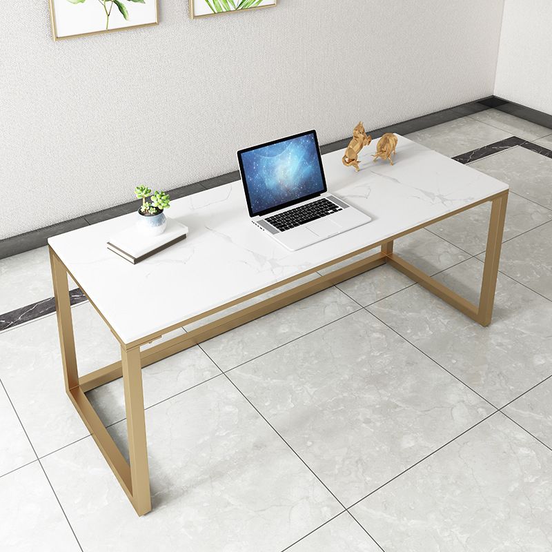 Glam Marble Office Desk 1-plank rechthoekig schrijfbureau met metalen benen