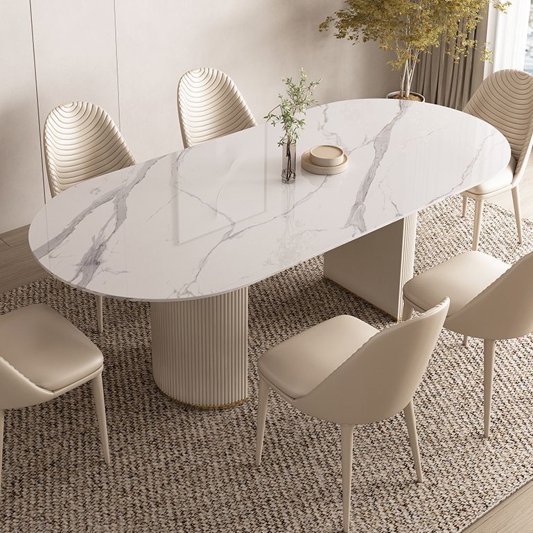 Oval Contemporary Dining Table Sintered Stone Home Fixed Desk