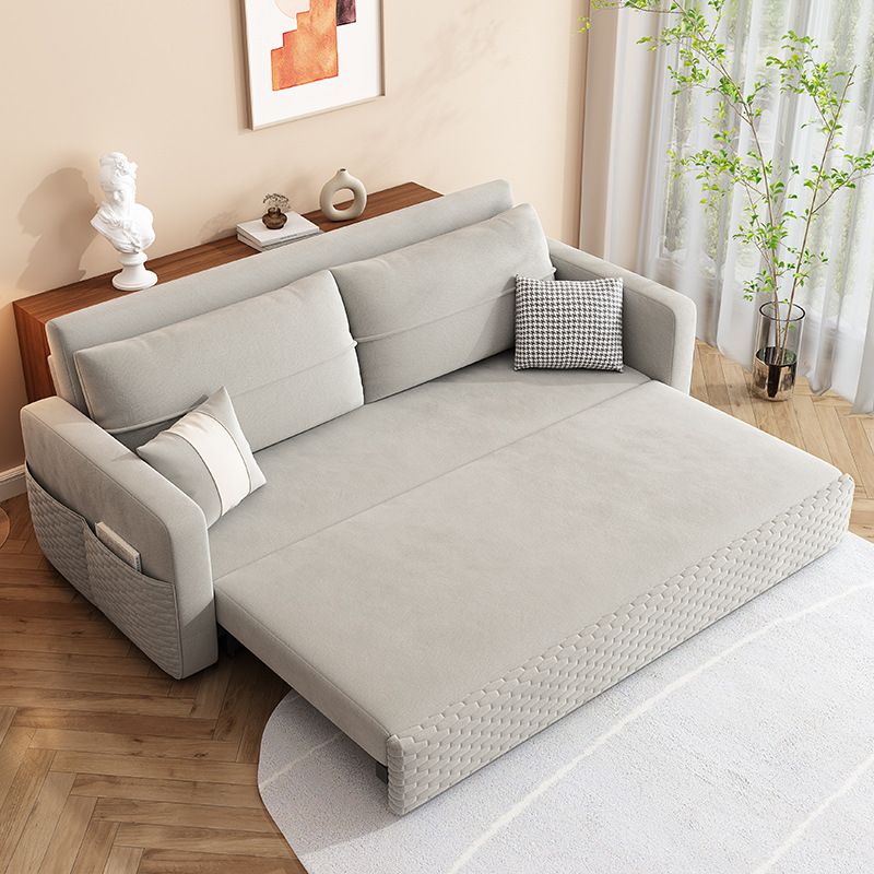 Metal Frame Sleeper Sofa Light Gray Square Arms Sofa Bed with Upholstered, 32.28" Wide Clearhalo 'furn' 'furn_futons' 'Furniture' 'Futons & Daybeds' 'Futons' 'Living Room Furniture' 1200x1200_80f5118c-2f37-4c57-9d8f-25261a781b93