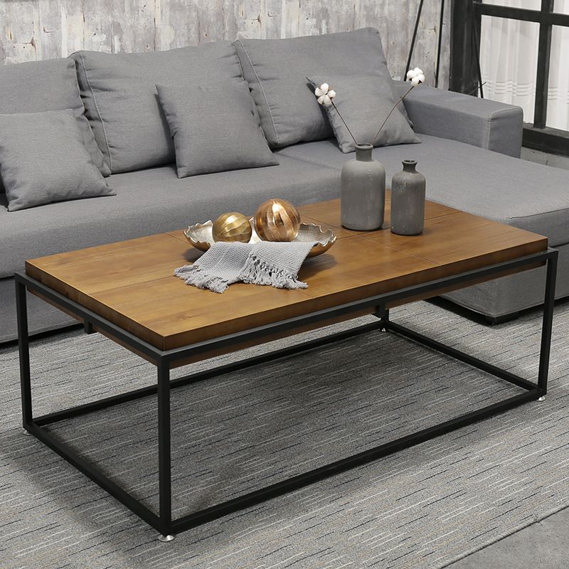 Rectangular Wooden Cocktail Table Metal Frame Coffee Table in Black Clearhalo 'Coffee & Accent Tables' 'Coffee Tables' 'coffee_tables' 'furn' 'furn_coffee_tables' 'Furniture' 'Living Room Furniture' 1200x1200_80f5a959-c4a2-44ad-9ce4-6efc7f0d7547