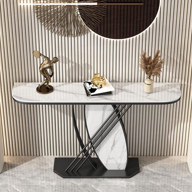 12 Inch Wide Glam Accent Table Stone Half Moon Console Table for Hall