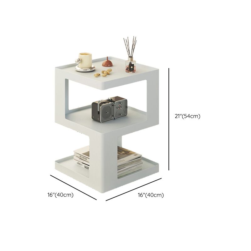 Table de collation à extrémité latérale ultra-moderne avec étagères en métal table d'appoint en blanc