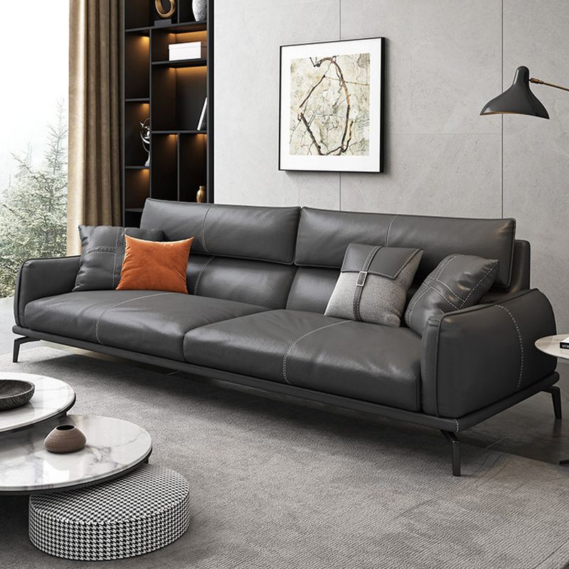 Black Frame Modern Style with Pillow Back Against Leather/leather Seat Clearhalo 'Furniture' 'furniture_sofas' 'kitchen' 'kitchen_sofas' 'Living Room Furniture' 'Sofa' 'sofas' 1200x1200_81018543-8e54-4e32-b81d-20f01066ba15