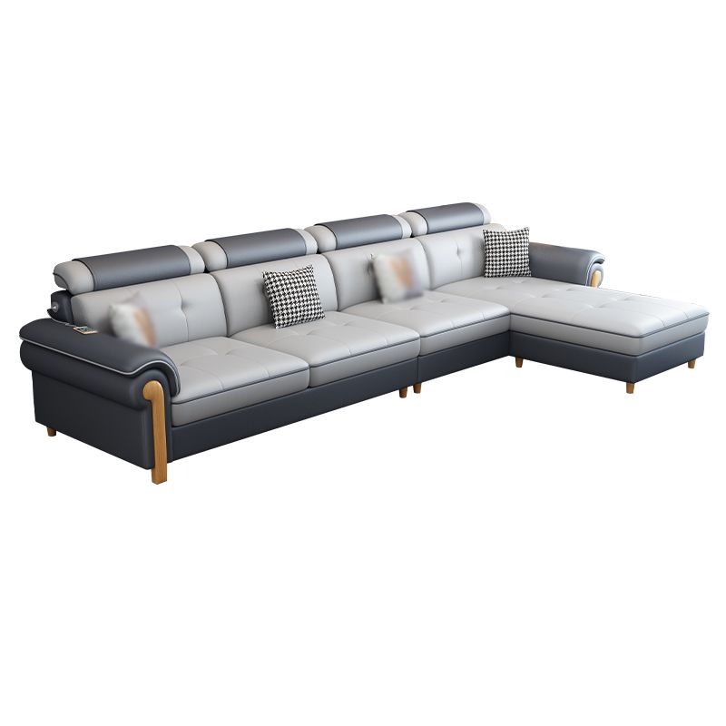 Round Arm 4-Seater Pillowed Back Cushions Sectional Sofa with Chaise Clearhalo 'furn' 'furn_sectionals' 'Furniture' 'furniture_sectionals' 'Living Room Furniture' 'Sectionals' 1200x1200_81040803-bc26-404b-af06-671a8abce008