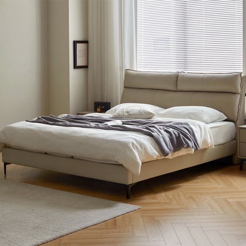 Leather Standard Bed Contemporary Wood Frame Bed with Upholstered Headboard Clearhalo 'Bedroom Furniture' 'Beds' 'furn' 'furn_beds' 'Furniture' 1200x1200_8107f53d-c5c8-480e-bd22-7b3d9975b942
