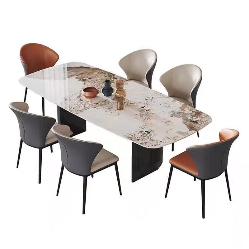 Mesa rectangular moderna mesa de comedor de piedra sinterizada con patas de metal