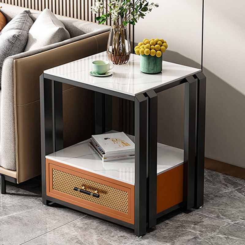 Frame Glam Style Side Table 21.6" Tall Stone Top Side Table with Storage Clearhalo 'Coffee & Accent Tables' 'End & Side Tables' 'end_side_tables' 'furn' 'furn_end_side_tables' 'Furniture' 'Living Room Furniture' 1200x1200_810ae628-57b8-4691-82c6-1c2cc7954bd9